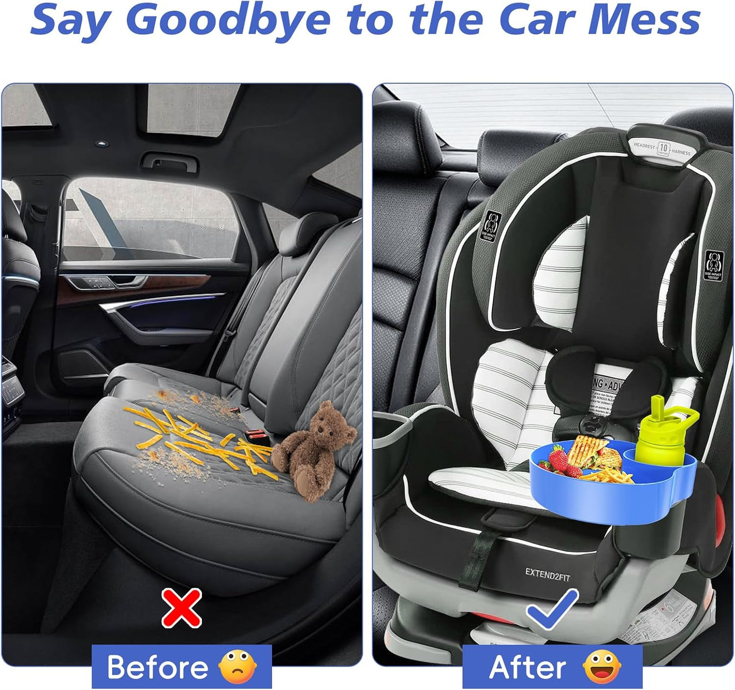 Car Seat Snack Tray for Kids: Kids Car Seat Tray with Cup Holder, Toddlers Road Trip Essential, Travel Snacks Food Plate for Stroller, Boosters with a Cup Holder 1PCS (Blue)