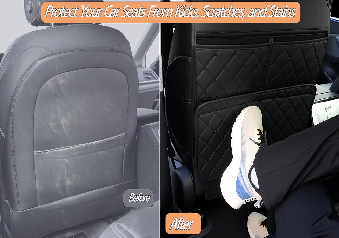 2 Pack Kick Mats Back Seat Protector，Seat Back Protector for Kids Feet Car Seat with Car Back Seat Organizer, Seat Back Protector Cover for Back of Front Seats - Protect against dirt and scuffs
