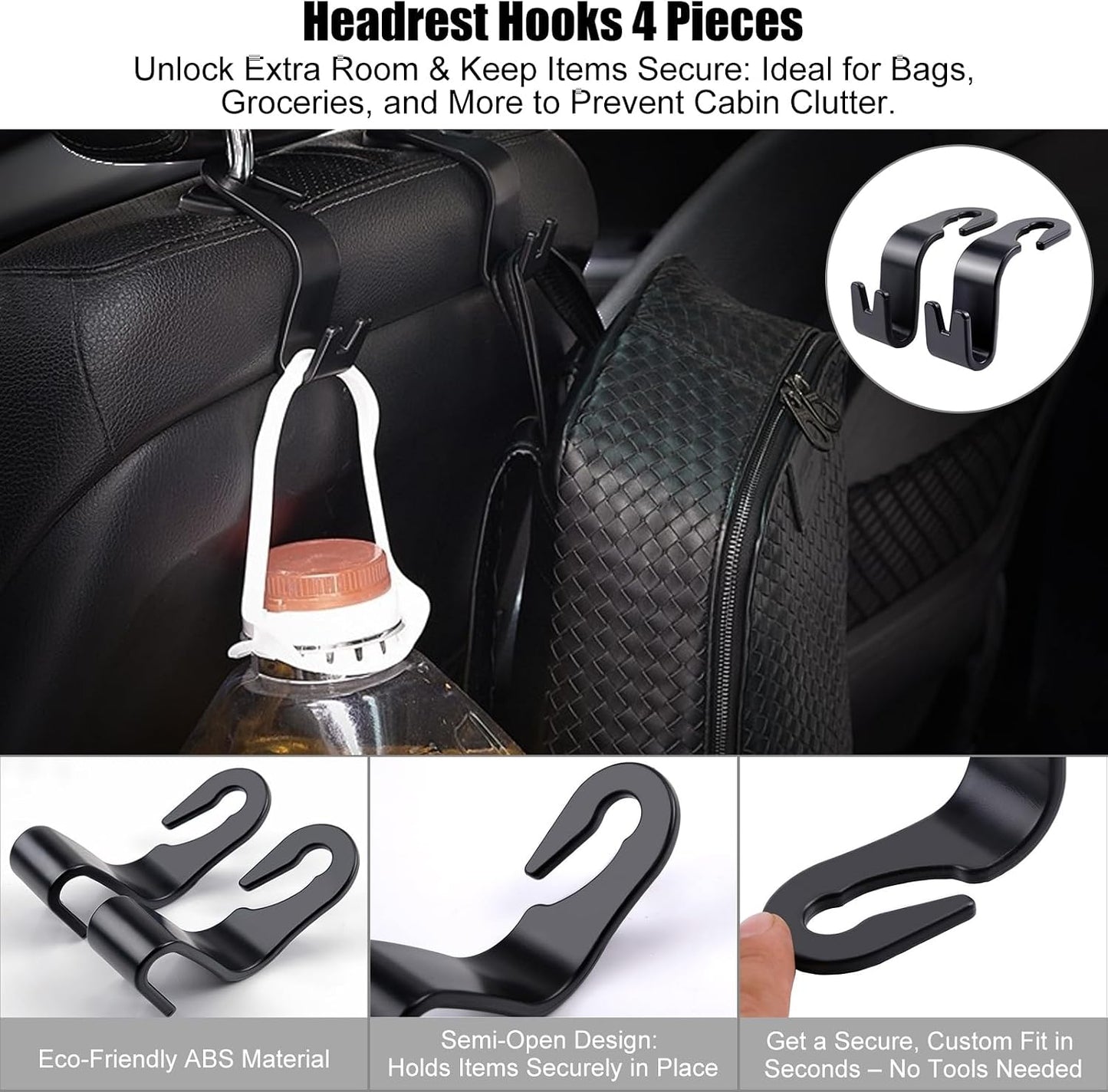 Upgraded 10Pcs Organizer Kit for Chevy Trax Accessories 2024 2025 2026, Center Console Tray & Armrest Storage Box, with 4 Cup Holder Inserts and 4 Seat Hooks, ABS Non-Slip Interior Accessories Black
