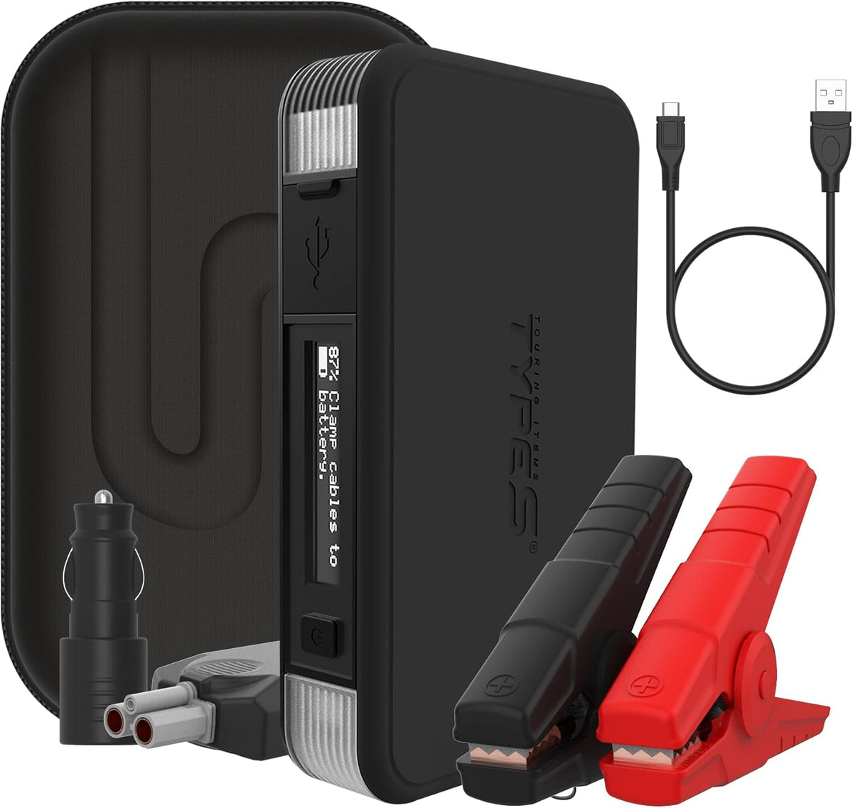 Type S Dynamic Light DL20 1000A Car Battery Jump Starter 12V 6L Gas 3L Diesel LCD Display, Car Jumper Starter Portable Charger, Jump Box, Power Bank, Emergency Hazard Lights, UL Listed - Gray