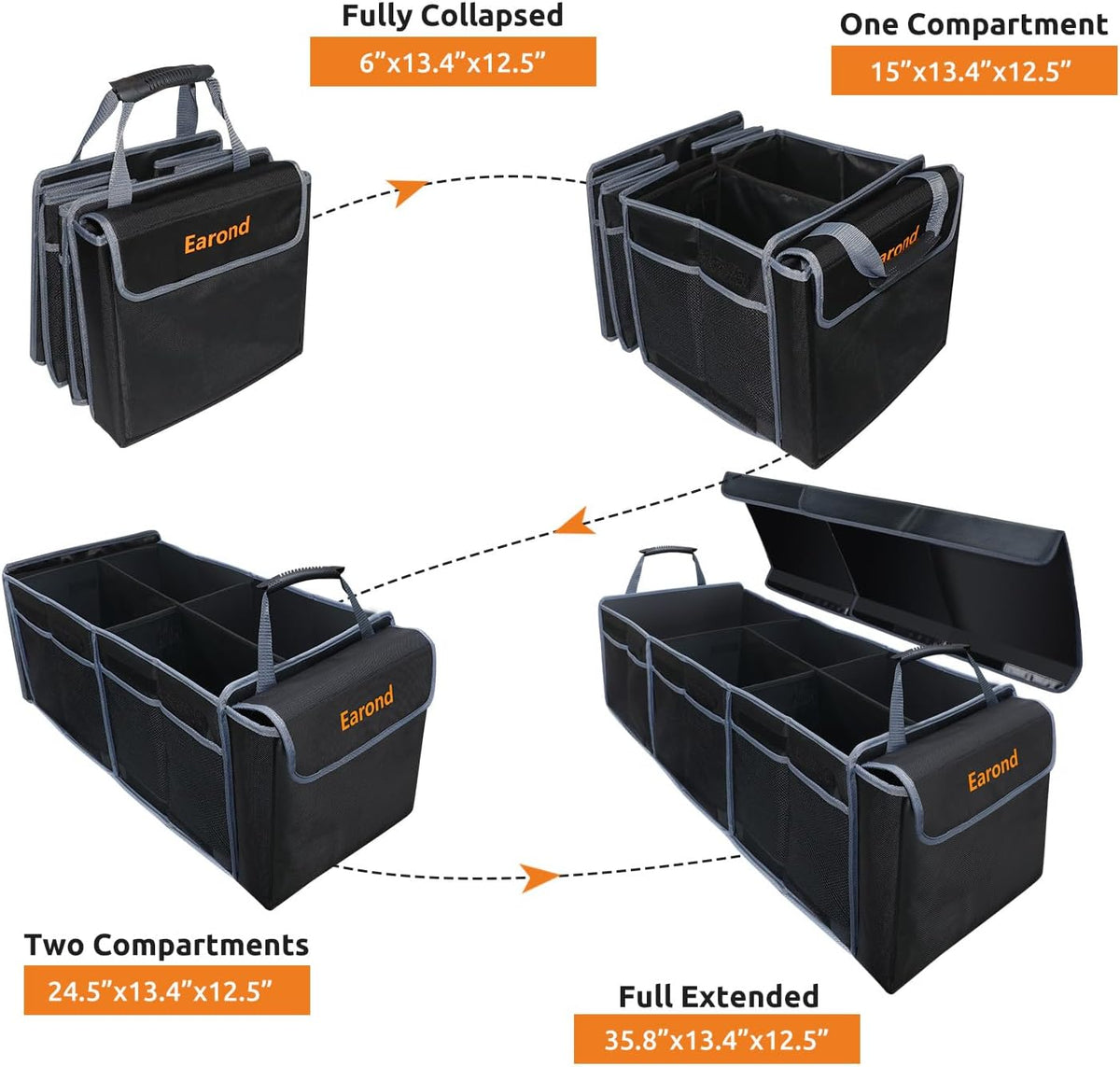 Car Trunk Organizer with Lid,Collapsible Car Storage Organizer with Multi Compartments and Securing Straps for SUV,Sedan,Jeep-Black & Grey