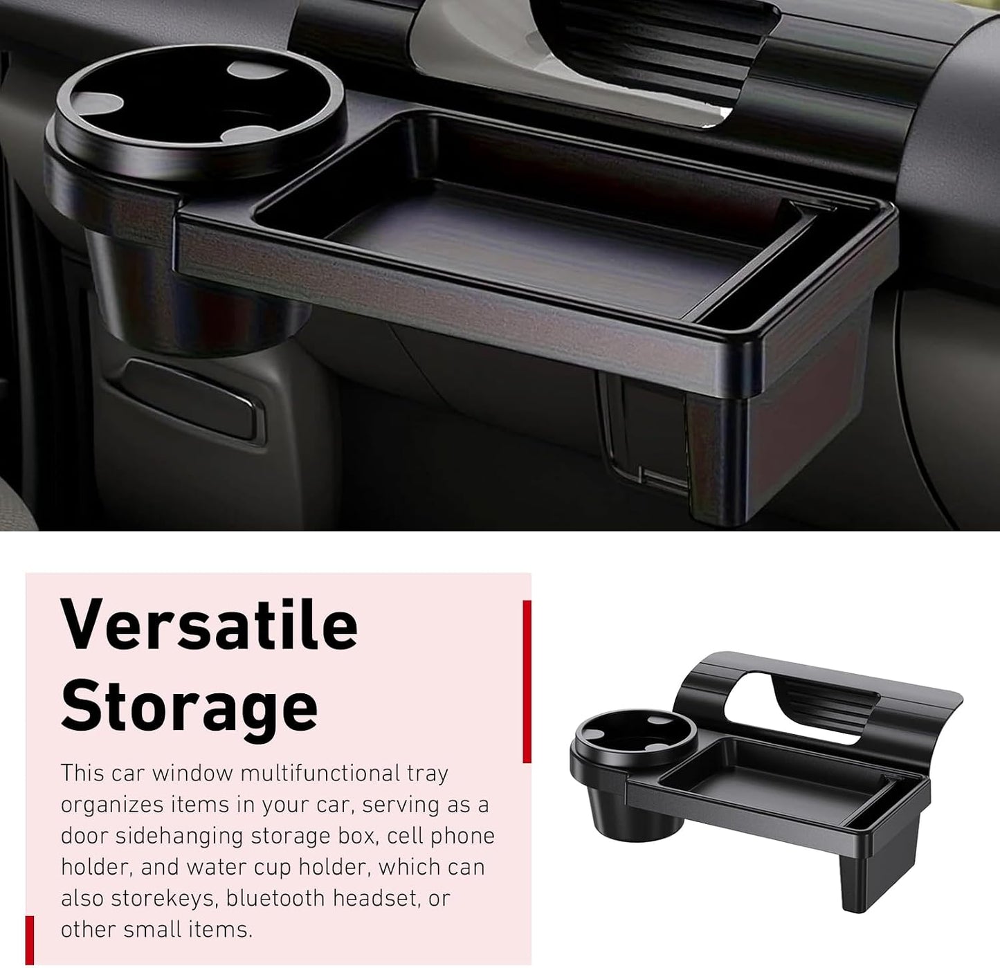 Car Window Storage Organizer, Vehicle Door Side Hanging Storage Box with Cup Holder & Phone Mount, Clip-on Car Door Edge Storage Box for Cell Phone, Wallet, Keys, Sunglasses (Style 1)