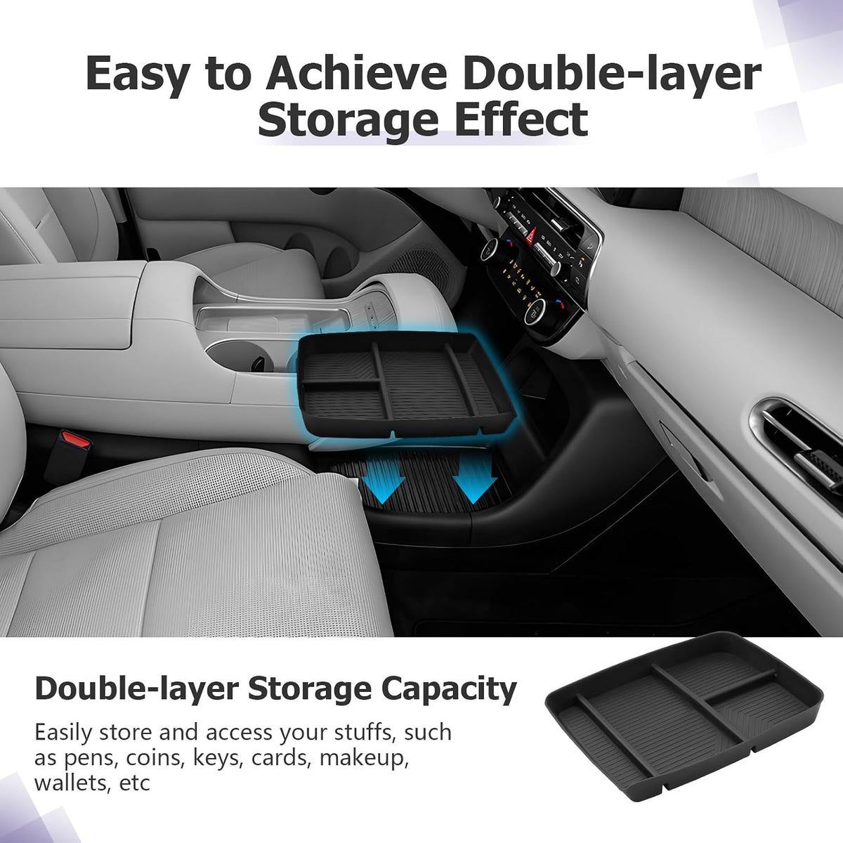 LUWU Low Center Console Organizer Compatible with 2026 2027 Hyundai Palisade Calligraphy Accessories Armrest Console Organizer Armrest 2027 Palisade Lower Storage Tray w/o Cup Holder(ONLY for 7-Seat)