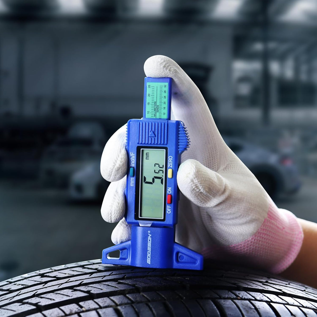 GODESON Tire Tread Depth Gauge, Digital Tire Tread Depth Gauge with 3 Modes-Fractional Inch,Blue Tire Depth Gauge with Color-Coded Bar,Tread Depth Gauge Suitable for All Vehicle Tires