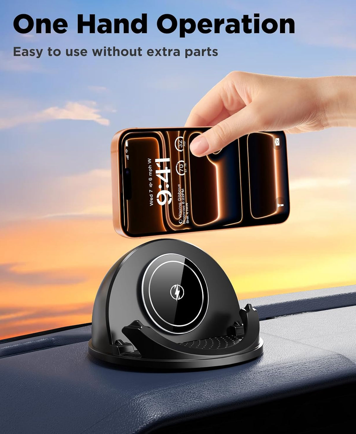 Beeasy 15W Qi Wireless Car Charger for Dashboard, Built‑in Cooling Fan, Nano Sticky Gel Non‑Slip Car Phone Holder, Wireless Car Charger Mount for iPhone Samsung Android Smartphones