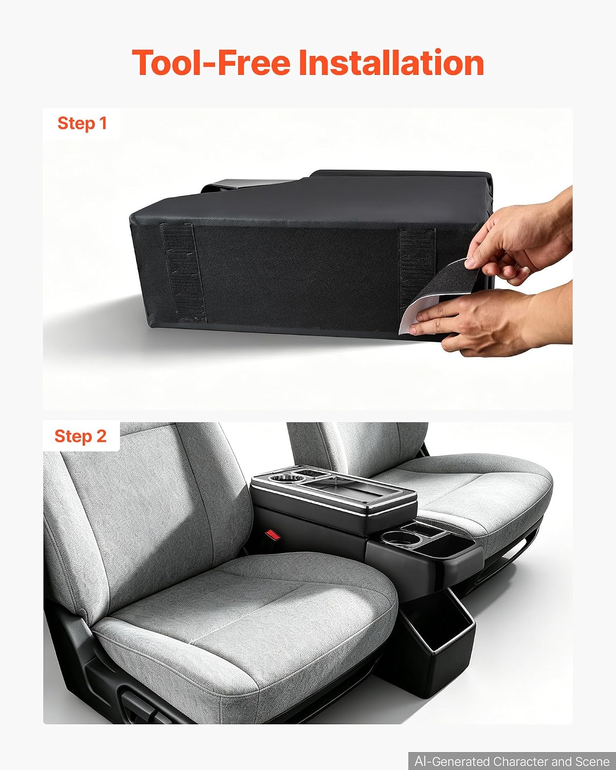VEVOR Center Console Between Seat Floor Mount Console Storage Box, Central-Console Tools Organizer with Sliding Lid, Cups Holders & Multiple Storage Compartments for Trucks, Minivans, SUVs
