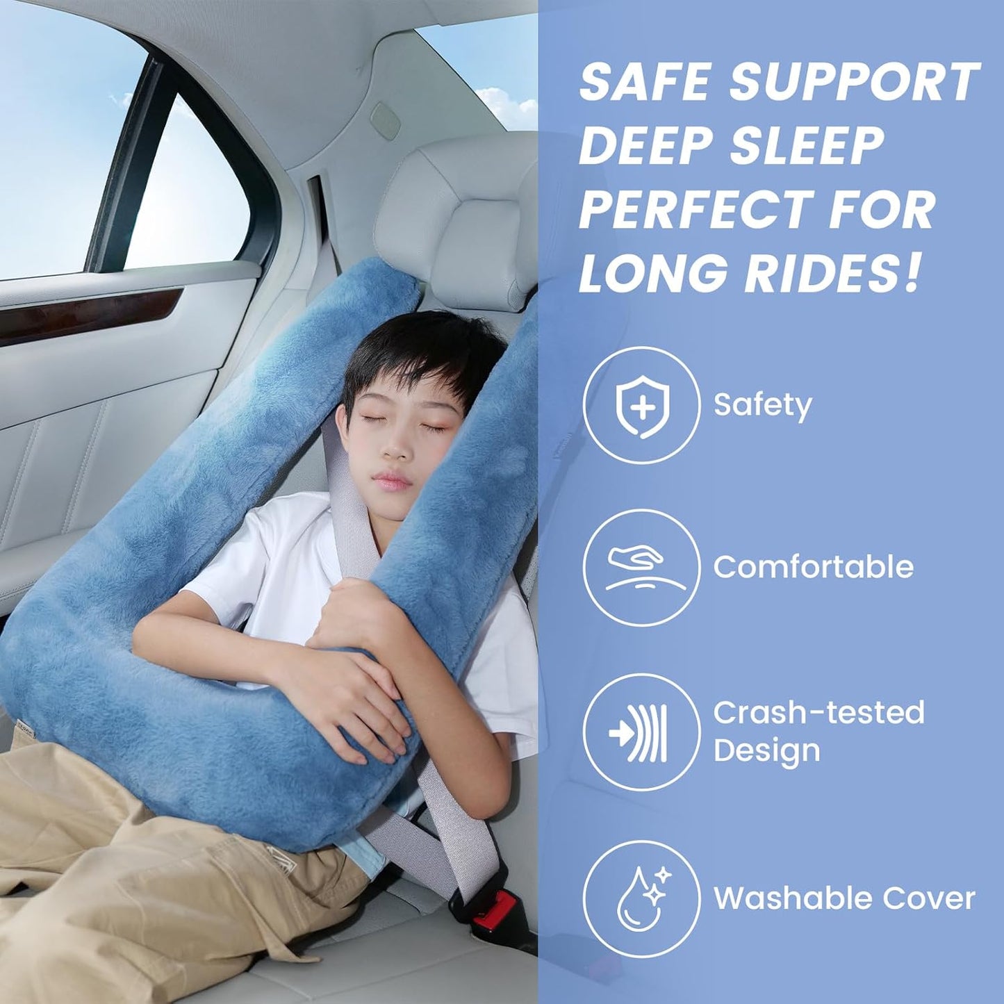 Keemall Car Pillow for Kids, Professional Kids Car Pillow for Sleeping Inflatable Carseat Travel - Safe, Reliable - Travel Pillows for Kid Adult Car Seats Blue