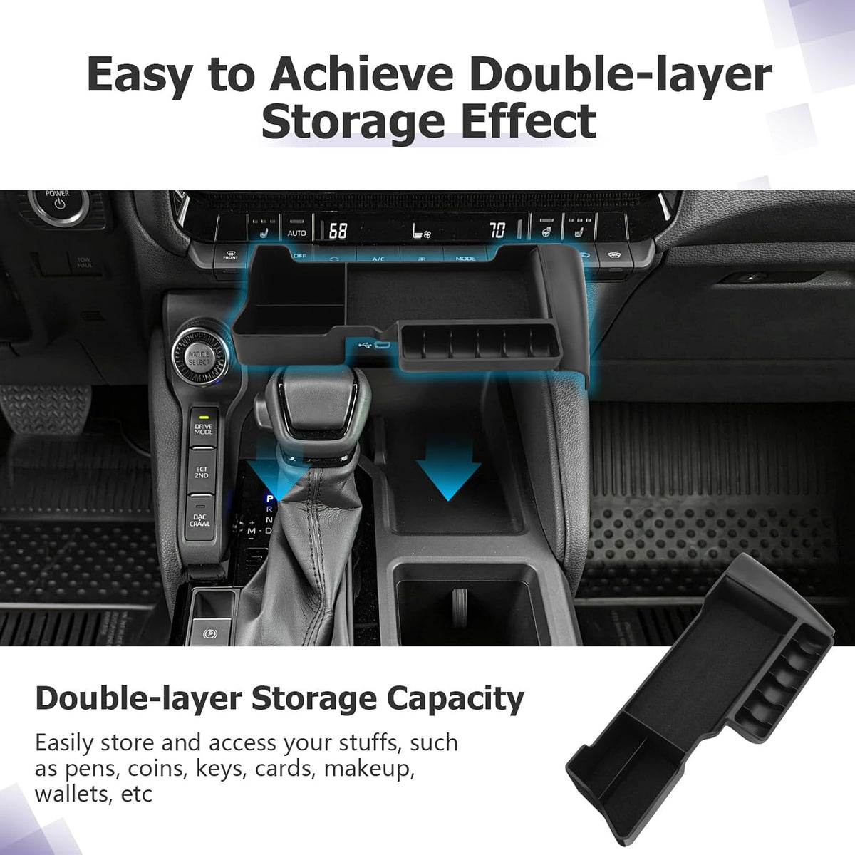 LUWU 2027 Land Cruiser Center Console Organizer - Compatible with 2024-2026 2027 Toyota Land Cruiser Accessories Under Screen Organizer Tray 2026 2027 LC250 Armrest Console Organizer