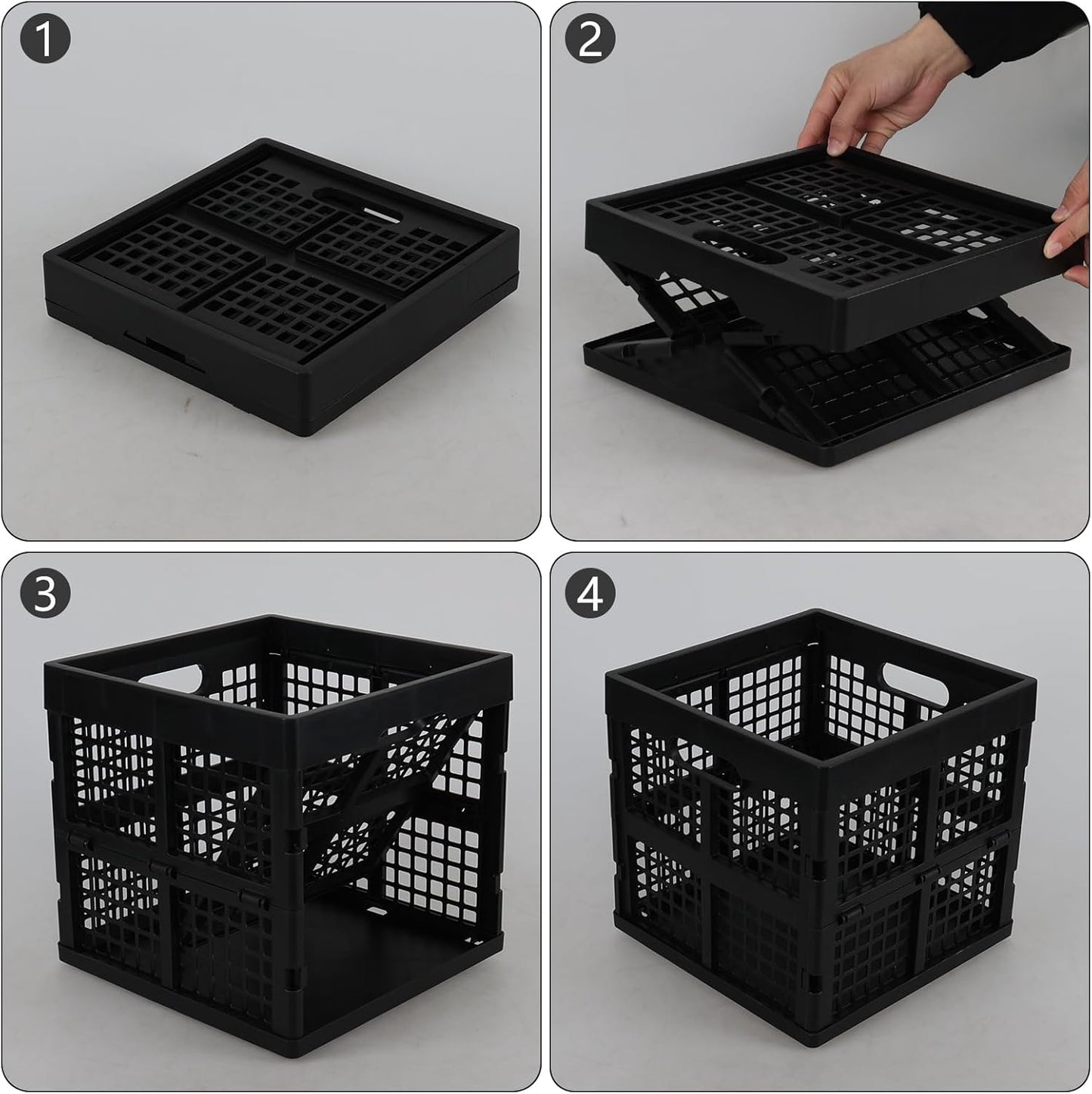 Asking 22 L Square Milk Crates, 3-Pack Collapsible Cube Storage, Black | Plastic Stackable Utility Crate, Collapsible Plastic Storage Crates, Foldable Crates for Cars, Closets, Classrooms