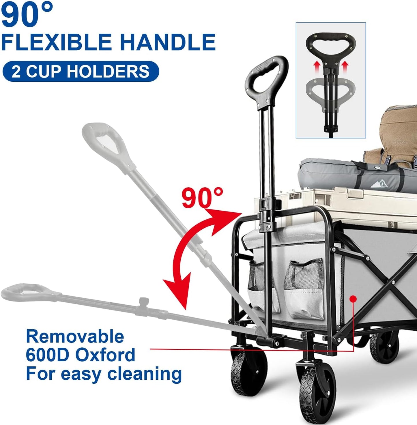 Collapsible Foldable Wagon, Beach Cart Large Capacity, Heavy Duty Folding Wagon Portable, for Outdoor Sports, Shopping, Camping, Gray