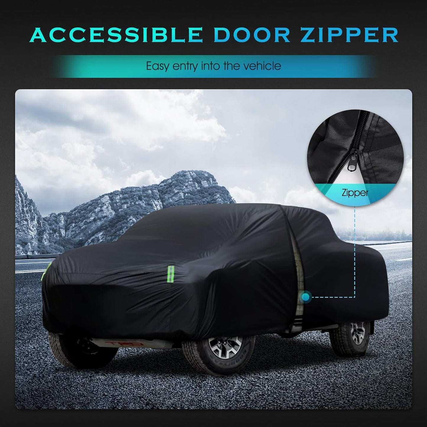 Car Cover Waterproof All Weather Full Outdoor Pickup Truck Cover Rain UV Protection, Size T1 Universal Fit for Ford Ranger/F150 Chevy C10 S10,Nissan Frontier,ect.(Fit Truck Length UP to 220inch)