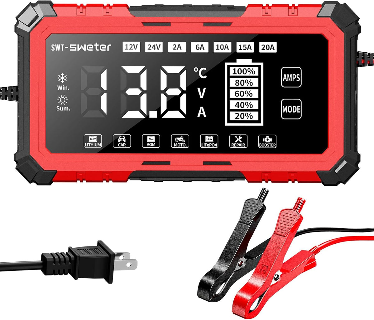 20A Smart Car Battery Charger & Maintainer 12V/24V