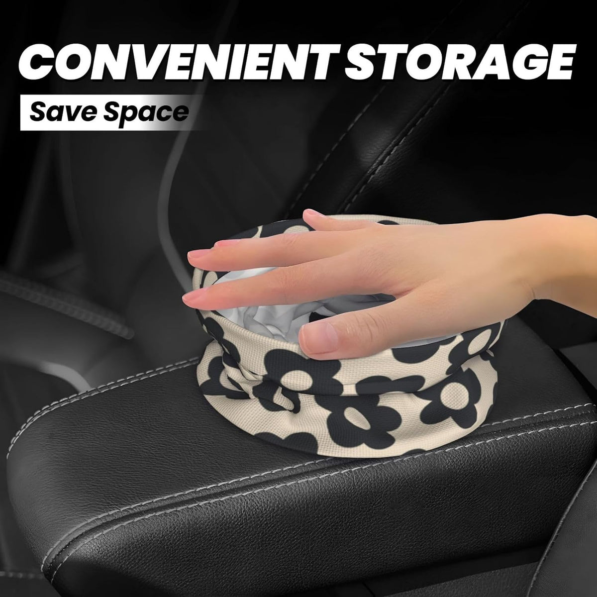 Vintage Groovy Flowers Car Trash Can Small Portable Car Garbage Bag for Back Front Seat RV's Camping Accessories