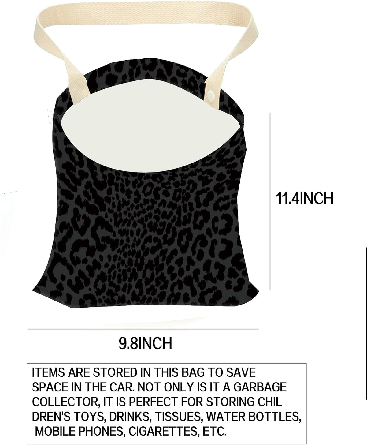 Car Garbage Can, Hanging Car Trash Can Bag for Cute Back Seat Organizer, Luxury Black Leopard