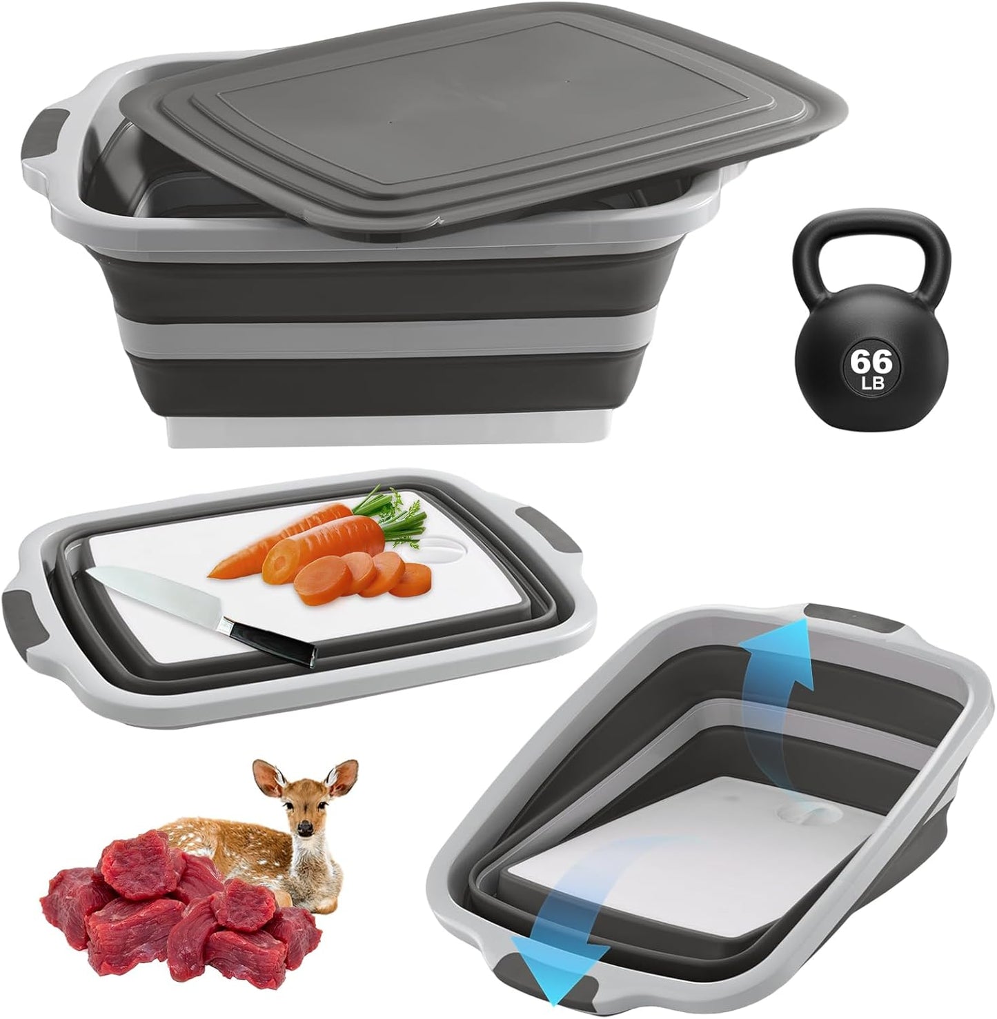 BBQ Prep Tub Collapsible with Cutting Board & Lid XXL 7.95 Gal / 66 lb Meat Marinating Basin & Barbecue Utensils - Grill Carry System - Outdoor - Gift for World Cup 2026