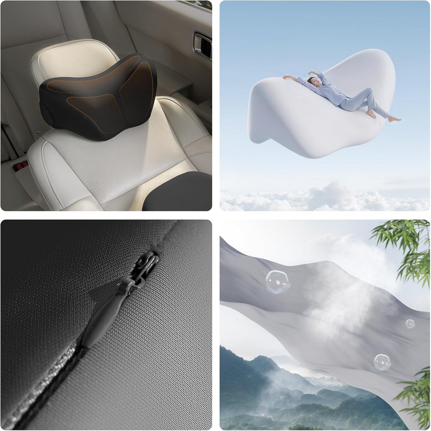 BEBAS Car Headrest Pillow, Memory Foam Neck Support Pillow for Cars - Ergonomically Designed for Long Drives, Travel & Commuting, Pain Relief with Removable & Washable Cover (Black)