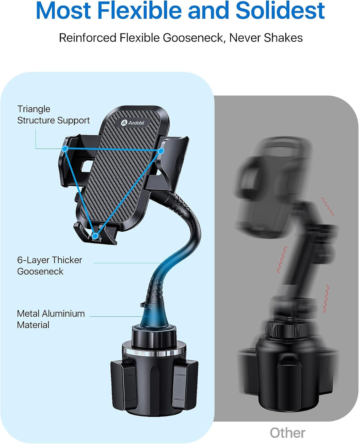 andobil Upgraded 15" Cup Holder Phone Holder, 【Solidest & Adjustable】 Military-Grade Long Gooseneck Cup Phone Holders for Your Car Truck, Car Phone Holder for iPhone 17 Pro Max 16 15 14/Samsung/Pixel