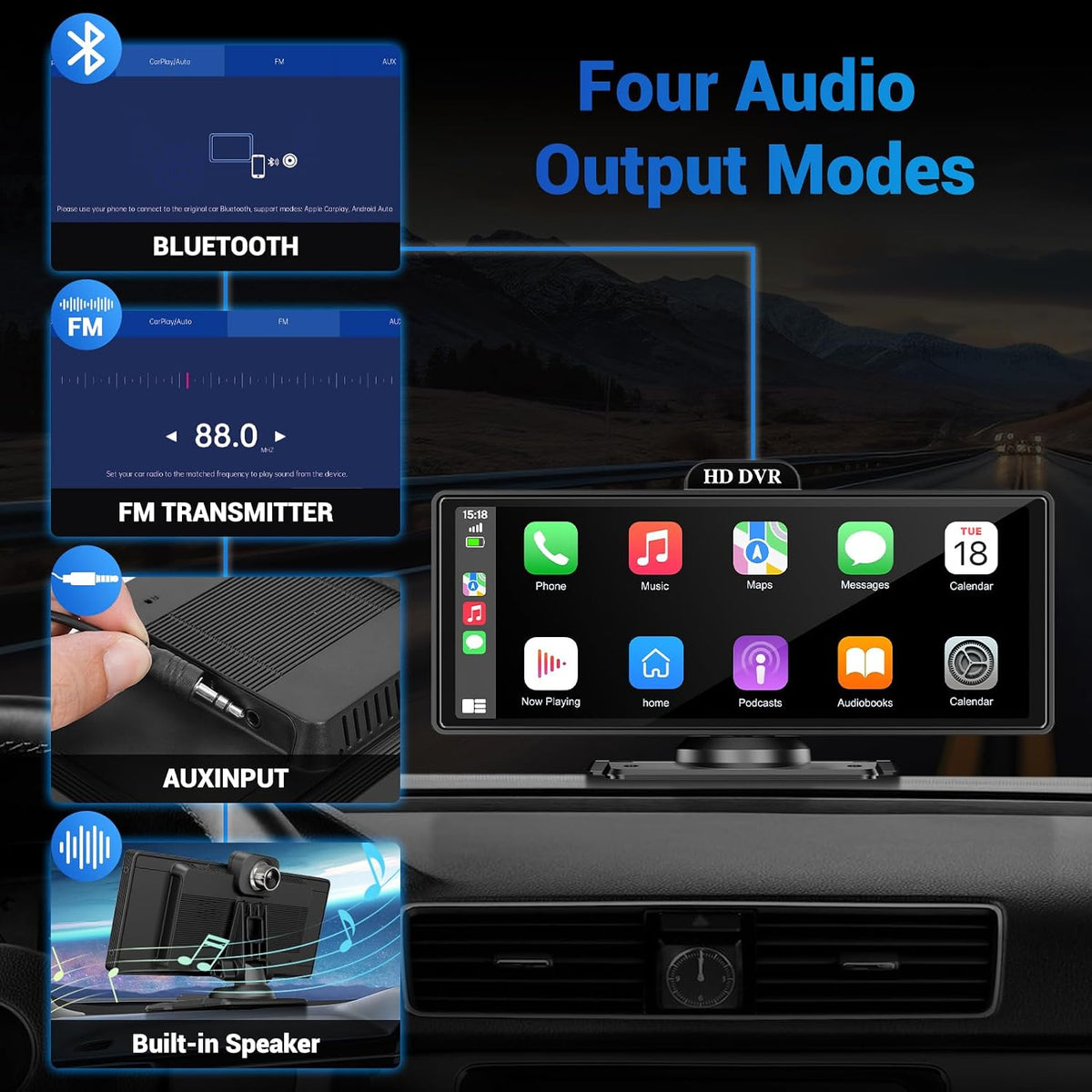 10.26" Wireless Apple Carplay Screen for Car with 4K Dash Cam