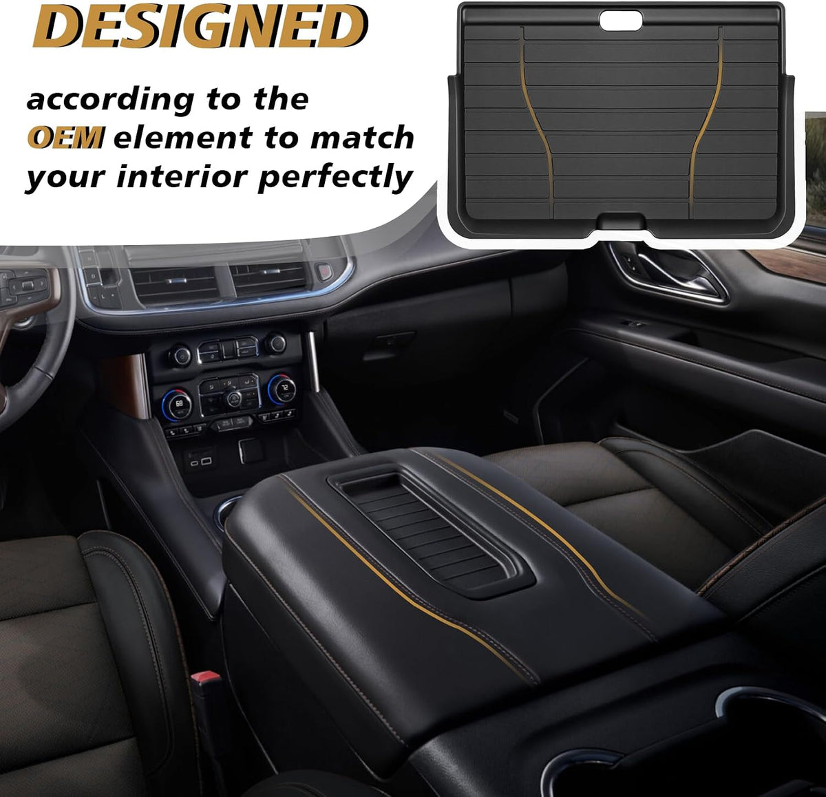 Muslogy Front Center Console Organizer Compatible with 2021-2023 2024 GMC Yukon & Chevy Tahoe Suburban Hidden Panel Secret Pocket Lid Removable Cover with USB Hole (Not for Yukon Denali/Ultimate)
