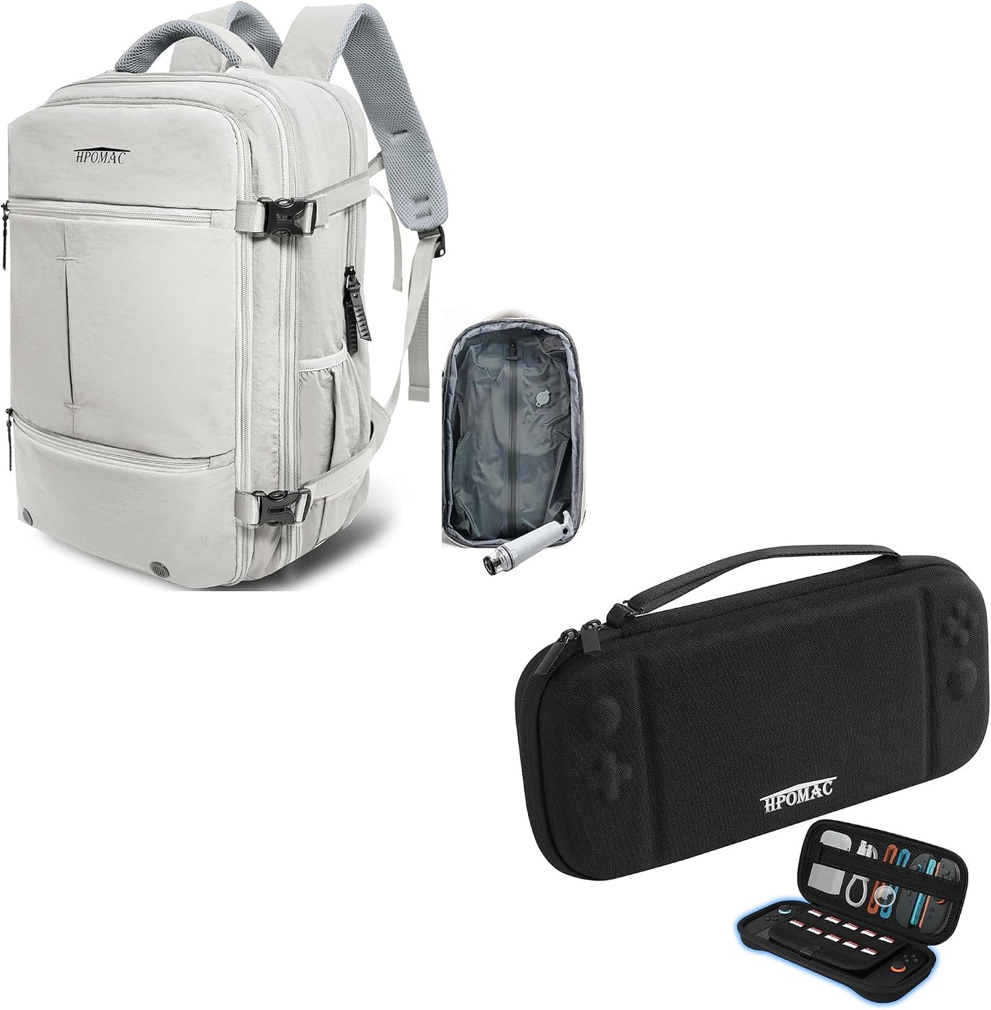 Vacuum Compression Backpack, Carry-On Size Travel Backpack with Vacuum System and Pump & Nintendo Switch 2 Carrying Case, Slim Hard Shell Travel Case