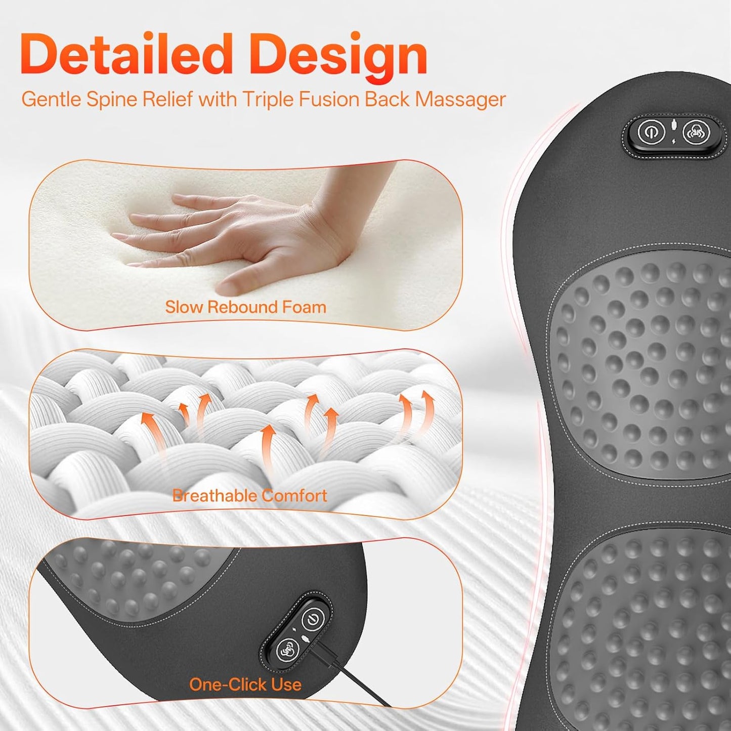 Triple Fusion Back Massager with Heat, Vibration & Air Traction, 3-in-1 Electric Lumbar Support Pillow for Lower Back Pain Relief, Spinal Decompression Device for Bed, Office Chair, Couch and Recliner