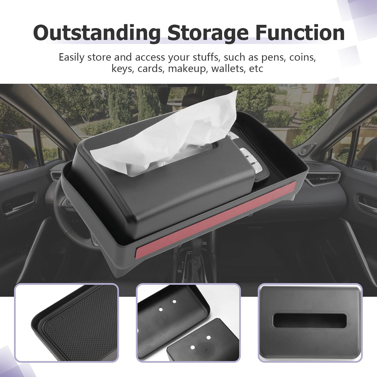 LUWU Dashboard Storage Tray Compatible with 2019-2024 2025 Toyota Corolla / 2022 2023 2024 Corolla Cross Accessories Center Console Display Box Hidden Tray Silicone Organizer Tray w/Tissue Box