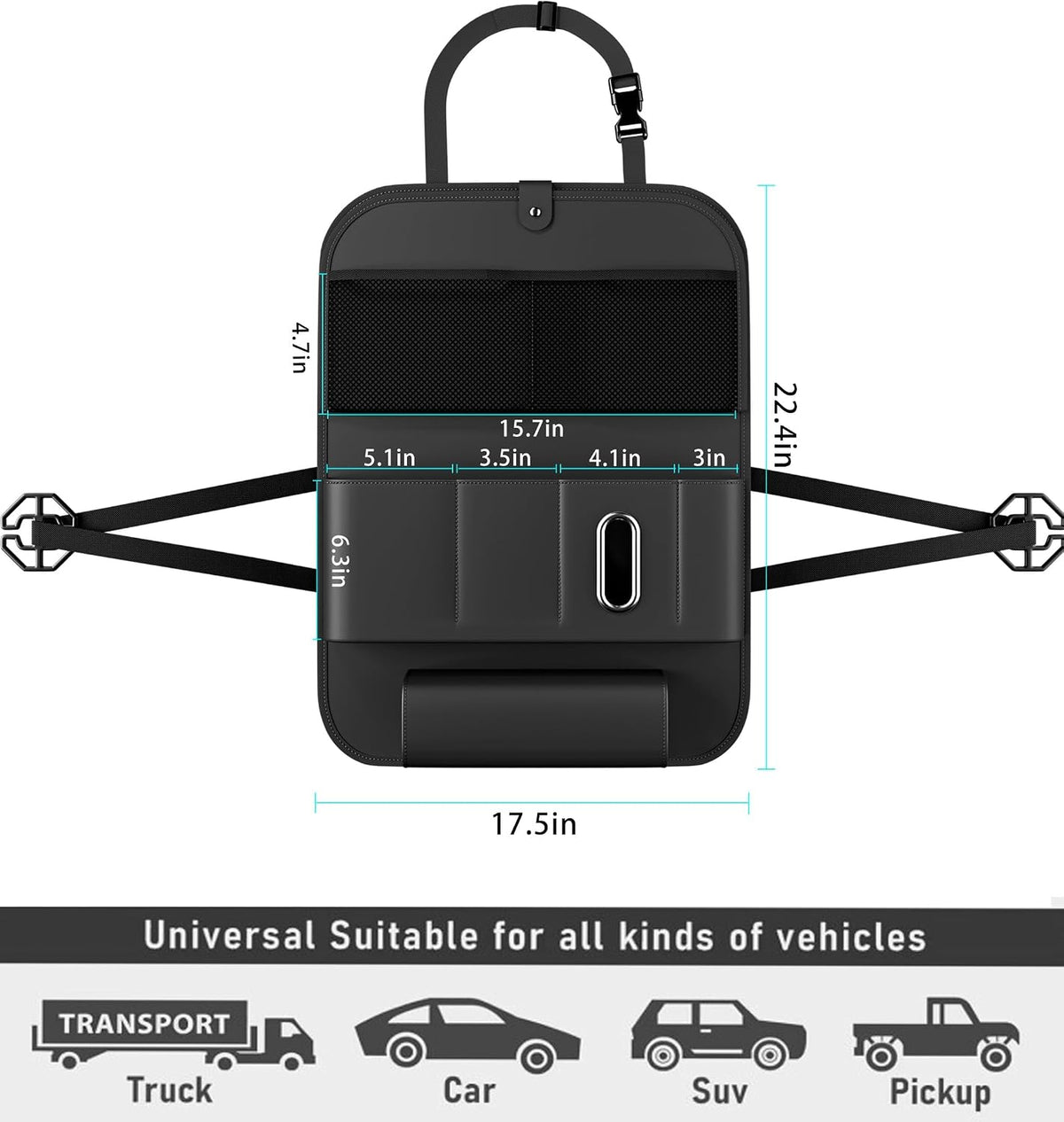 GMQ Backseat Car Organizer with Tray 1 Pack,Car Backseat Organizer with Foldable Table for Kids,Multifunctional Seat Back Organizer with Storage Pockets Car Storage Organizer (Black)