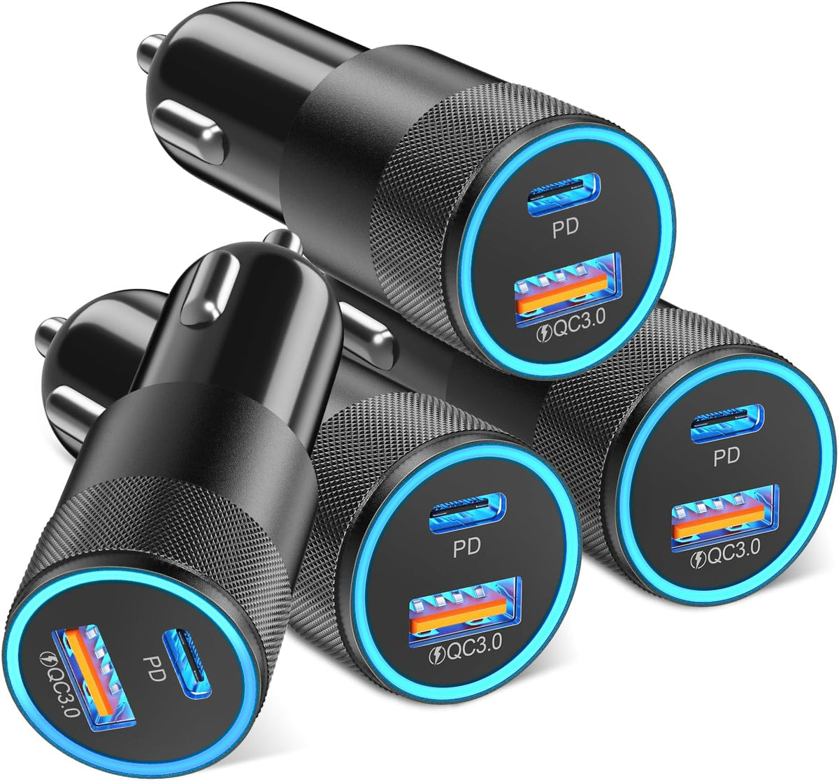 Car Chargers, Dual Ports USB C & USB-A Cigarette Lighter Adapter Multipack,
