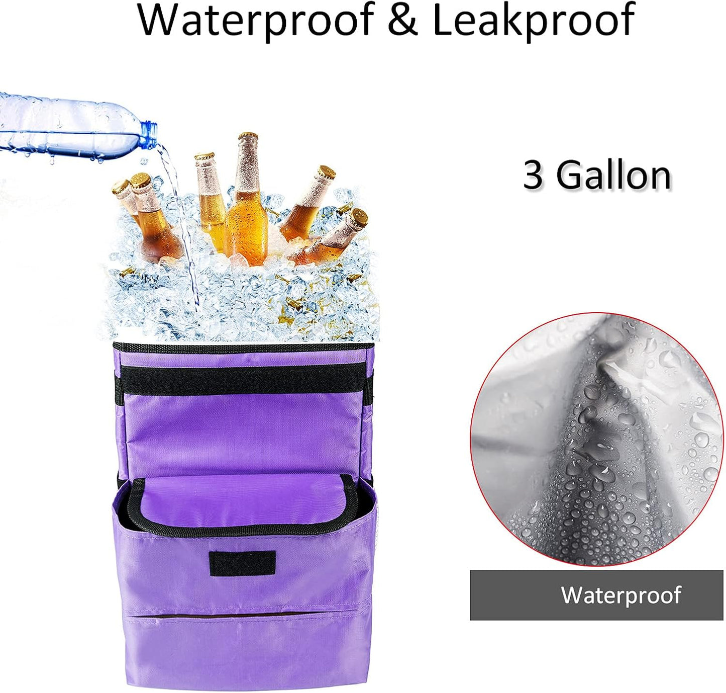 Car Trash Can Foldable Garbage Bin Leakproof 3 Gallons Purple