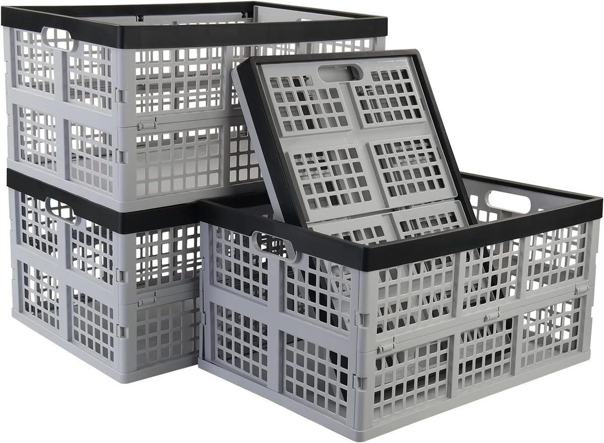 Readsky 42 Liter 4 Pack Collapsible Plastic Storage Crates, Folding Crate Storage, Stackable Utility Totes for Car Trunk, Home, Office, and Pantry Organization