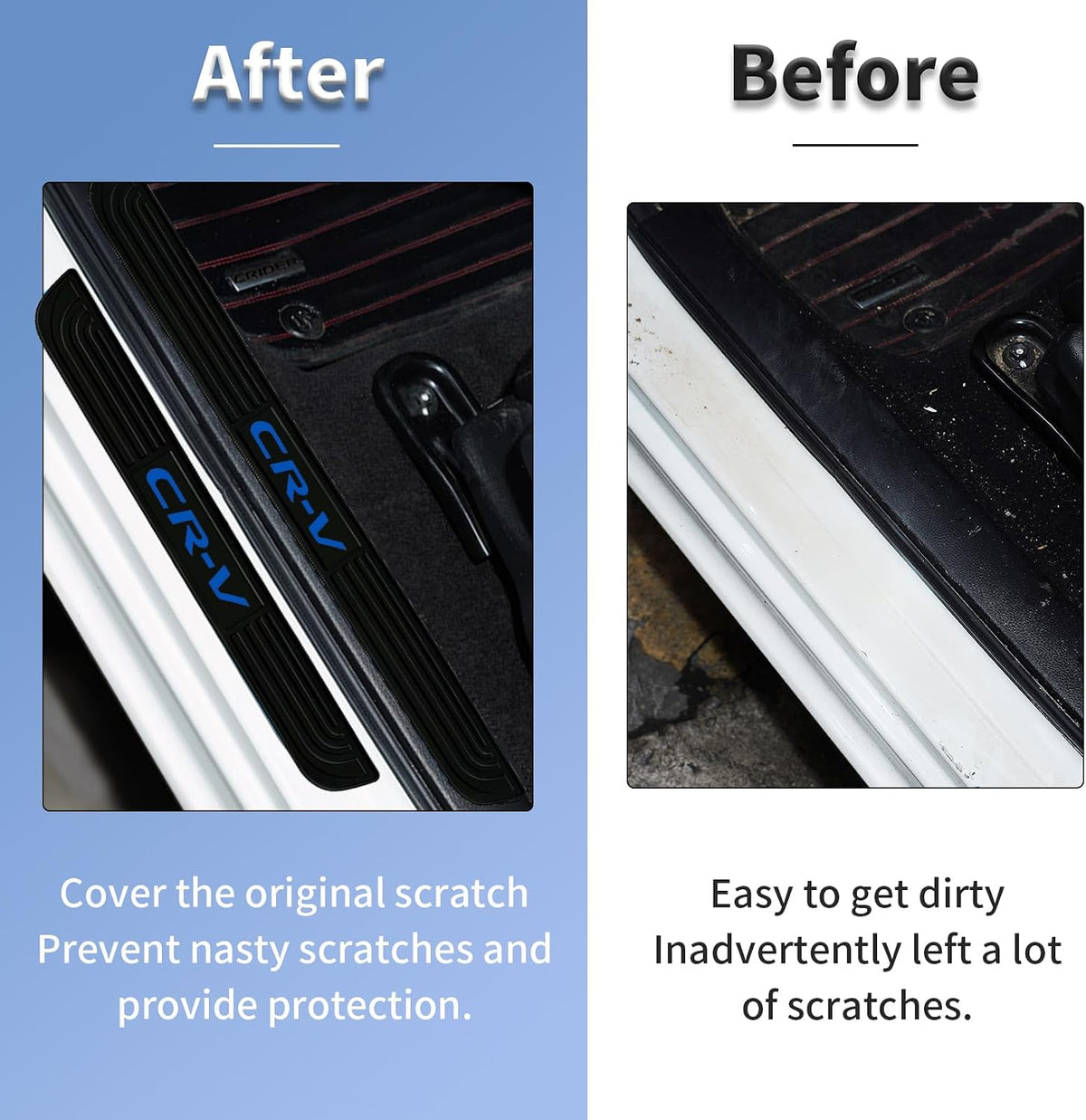 4pcs/Set Car Door Sill Plate Protectors - Black Soft Rubber Front/Rear Door Sill Scuff Plate Guard, Door Pedal Protector Stickers fit for Honda CRV (Blue)