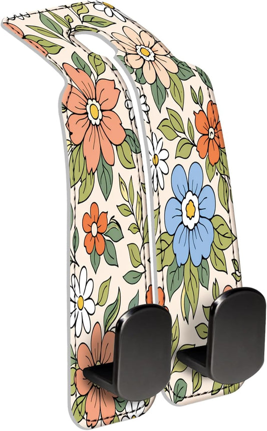 Car Seat Back Storage Hook, Funny Car Purse Hook, Cute Vehicle Storage Organizer for Purses Handbags Orange Vintage Floral