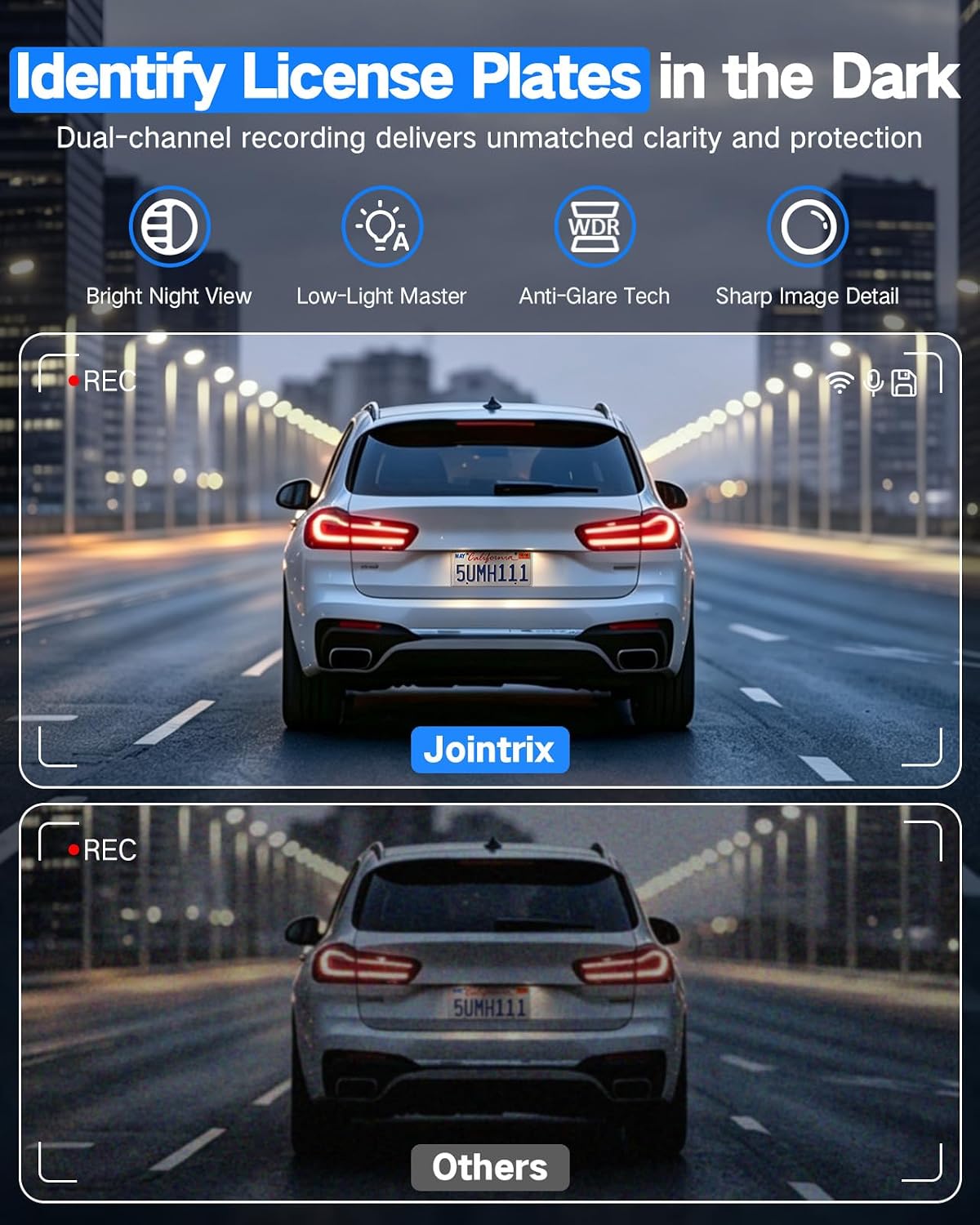 4K+2.5K Dual Dash Cam Front and Rear with 64GB Card