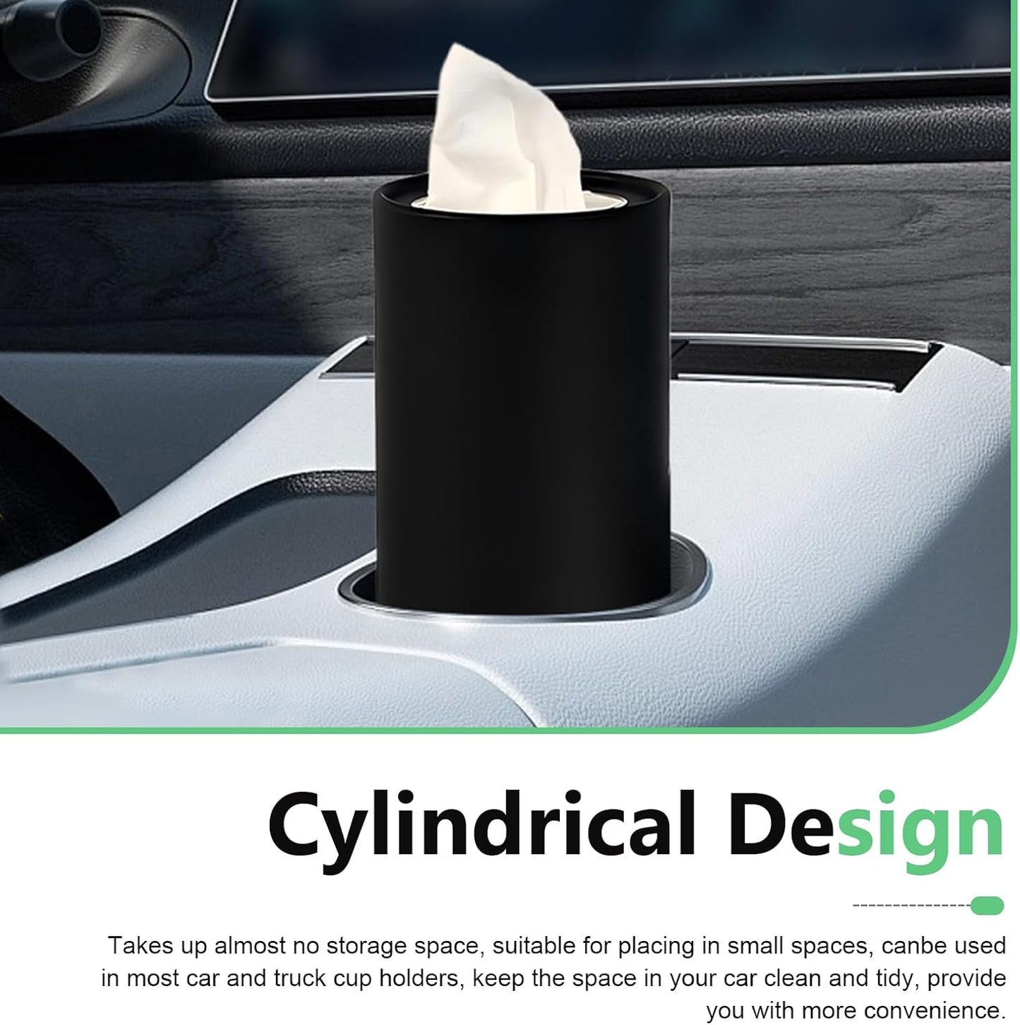 4 PCS Car Tissue Holder, Car Cup Holder Convenient Travel Tissue Tube, Refillable Auto Cup Holder Round Napkin Container with 120 Sheets Facial Tissues, Universal for Most Cars (Black)