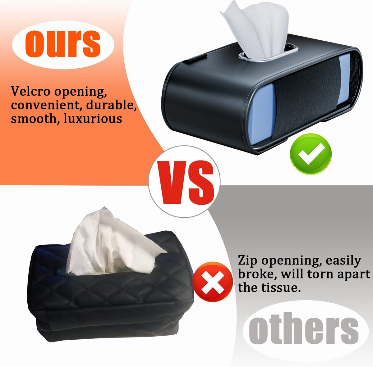 Large Car Tissue Holder,PU Leather Car Kleenex Holder,Refill Easily, Black