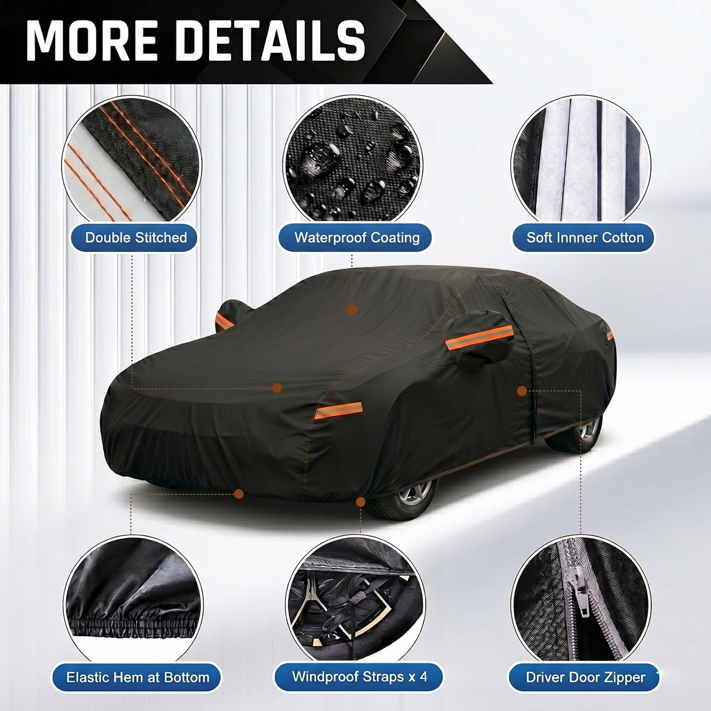 6 Layer Heavy Duty Car Cover Waterproof All Weather Size C1 | Common Fits for Nissan Versa, Hyundai Accent, Honda City Insight, Ford Escort Fiesta Sedan, Chevy Sonic Volt