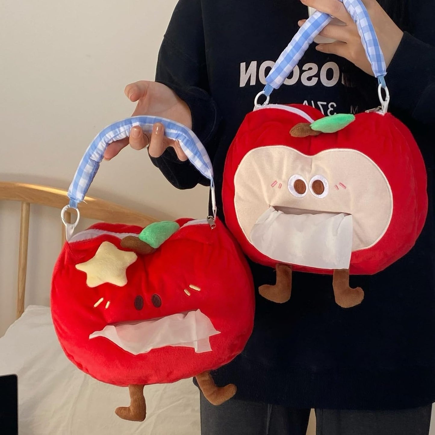 Creative Fruit Shaped Fabric Tissue Box Holder Hanging Hook Space Saving Storage Case for Car and Office Multi Purpose Holder