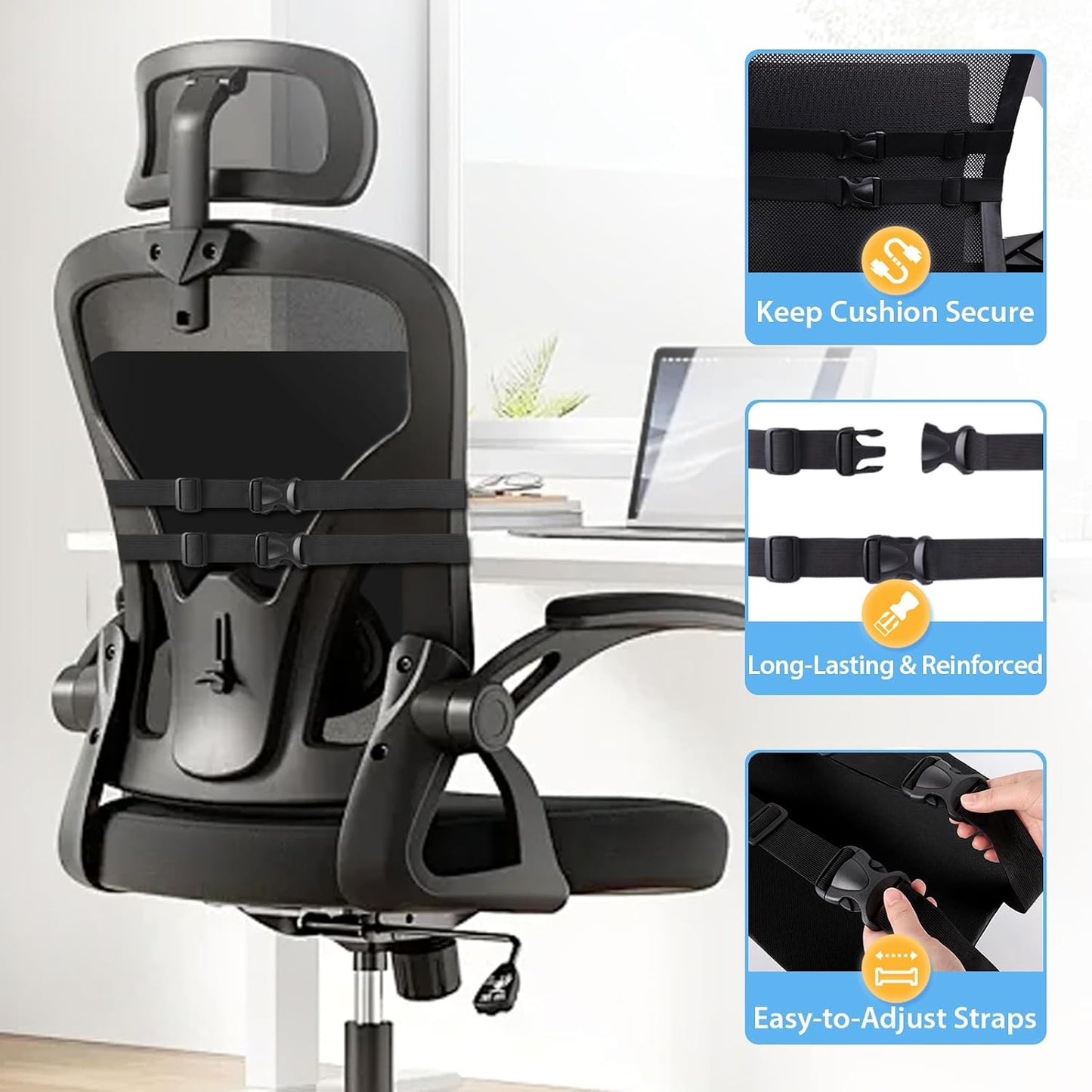 SweetSlubr Lumbar Support Pillow for Office Chair, Car & Gaming Chair, Ergonomic Memory Foam Cushion for Back Comfort, Zoned Back Support, Double Adjustable Straps, Breathable Washable Cover, Black