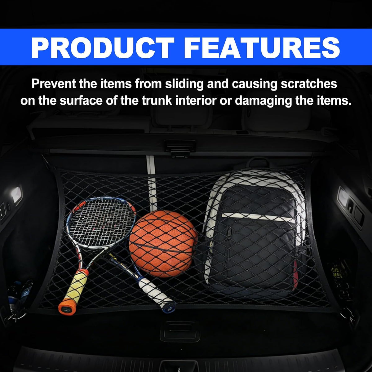 Highly Elastic Cargo Net for SUV Rear Trunk, Stretchable Storage Organizer Net for Car, Mesh Organizer 23.62" x 31.49" Stretch to 47"x 63" w/D-Rings Luggage, Fixing Hooks