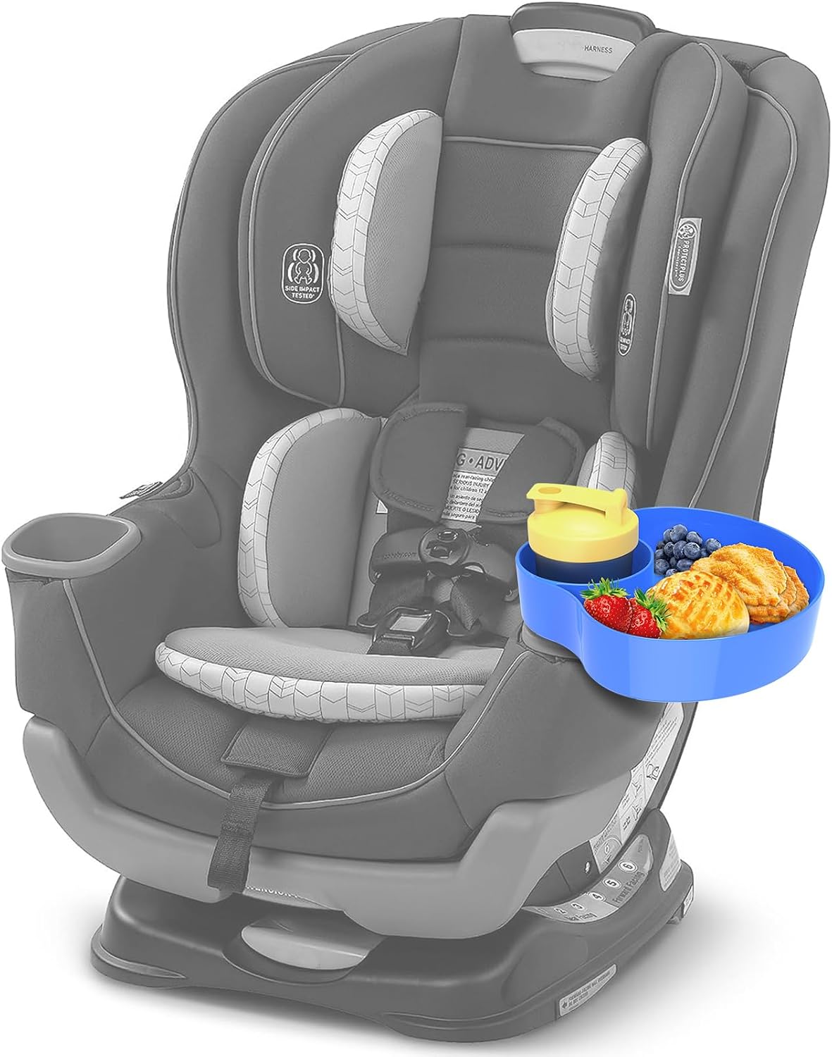 Car Seat Snack Tray for Kids: Kids Car Seat Tray with Cup Holder, Toddlers Road Trip Essential, Travel Snacks Food Plate for Stroller, Boosters with a Cup Holder 1PCS (Blue)