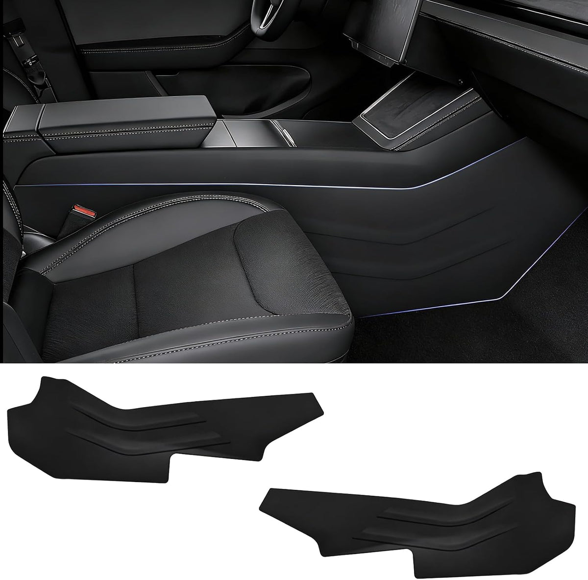 8Pcs Door Sill Protector and 2Pcs Center Console Anti-Kick Pads for Tesla Model Y Juniper 2025 2026 Front and Rear Door Pedal Kick Protection Carbon Fiber Friction Resistant Interior Accessories