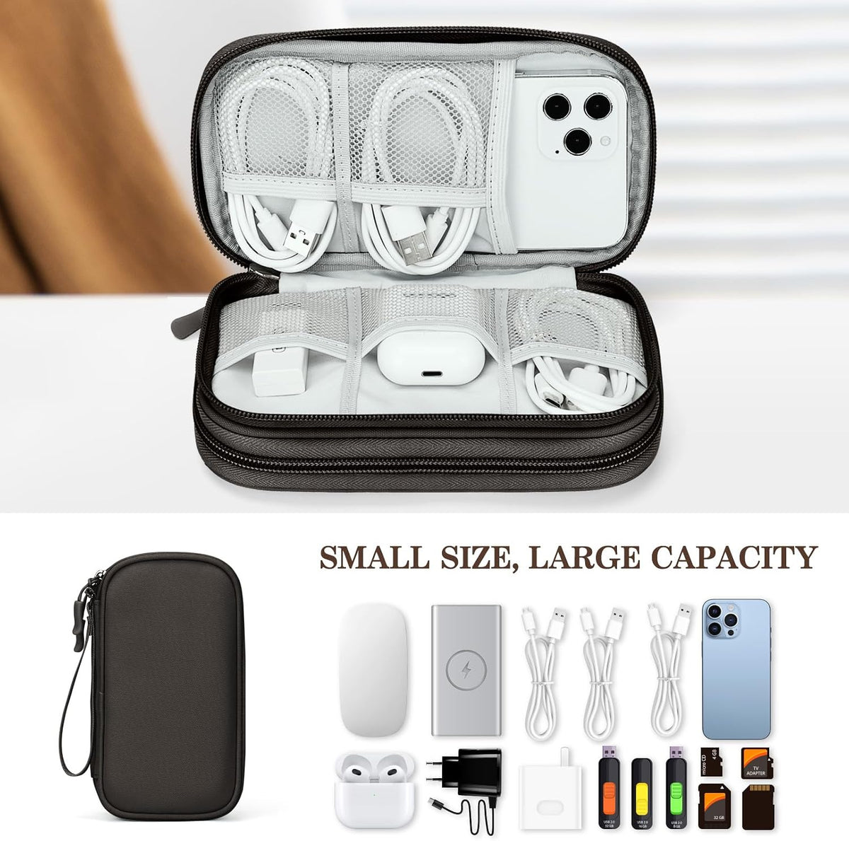 FYY Electronic Organizer, Travel Tech Pouch Bag, Cable Organizer Coffee