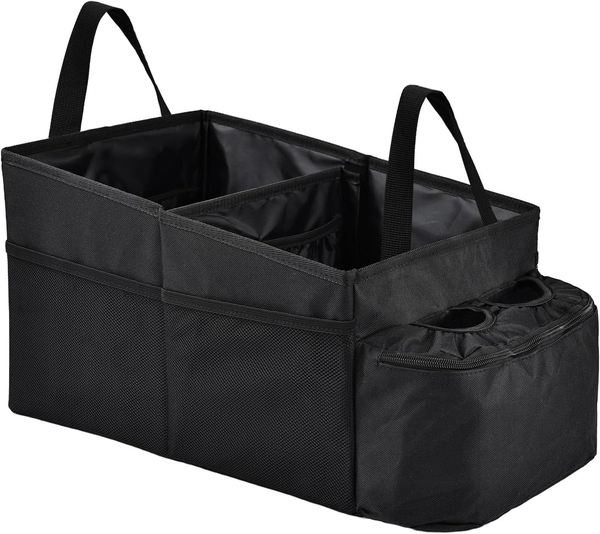 Car Seat Organizer Multi Pocket Backseat Organizer with Cup Holders, Collapsible Vehicle Storage Bag Secured to Front and Rear Seats via Seatbelt