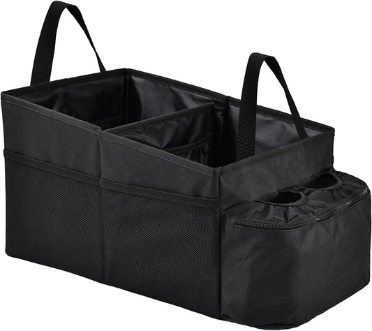 Car Seat Organizer Multi Pocket Backseat Organizer with Cup Holders, Collapsible Vehicle Storage Bag Secured to Front and Rear Seats via Seatbelt