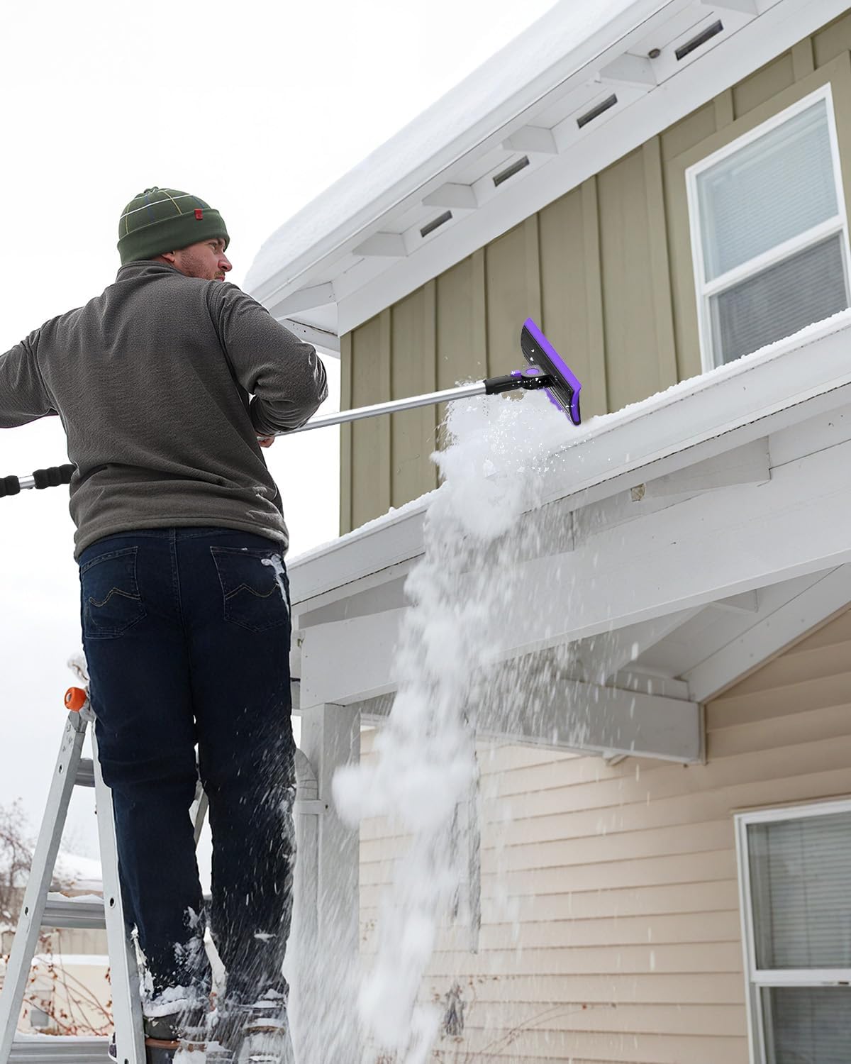 helloleiboo 55.7" Extra Long Ice Scraper with Snow Brush, Purple