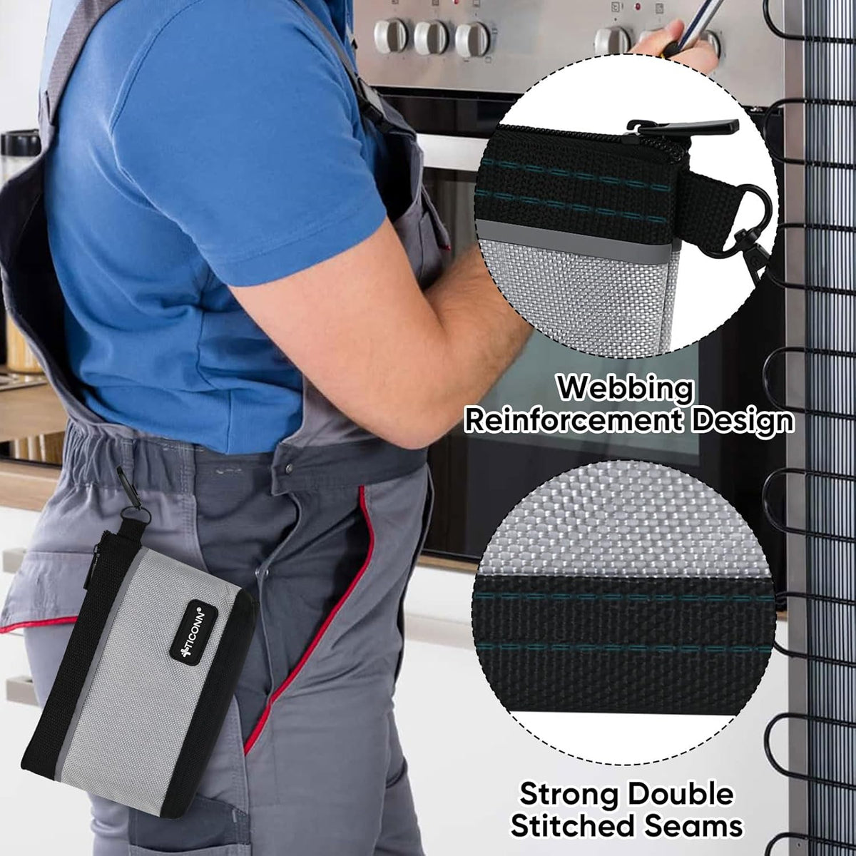 TICONN 3PK Tool Pouches with Zipper, Waterproof 1680D Oxford Small Tool Bag