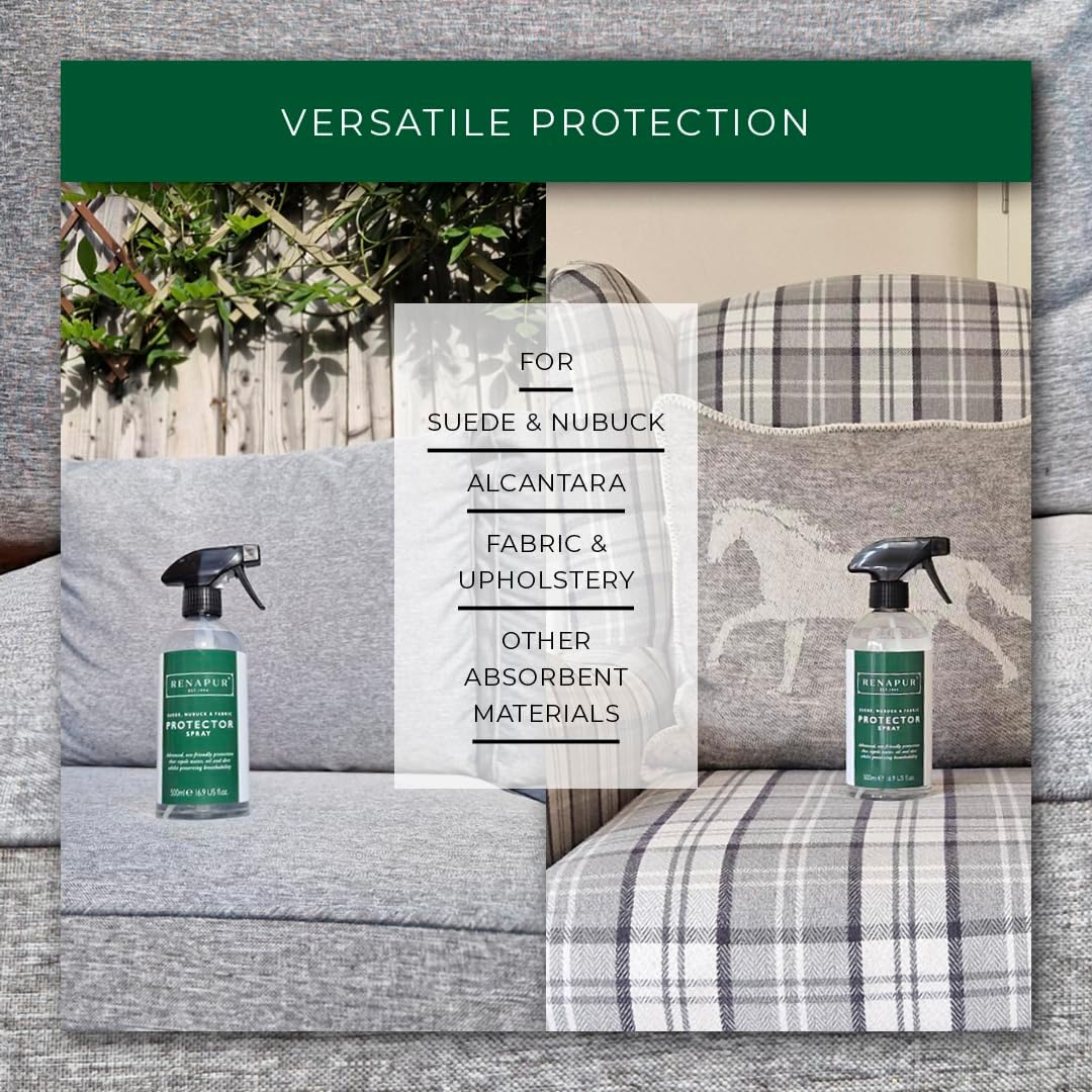 Renapur Fabric &amp; Suede Protector Spray - Water Repellent &amp; Stain Guard for Couches, Furniture Upholstery, Carpets, and Car Seats - Non-Toxic, Water-Based Formula - Large 16.9 Fl Oz (500ml)