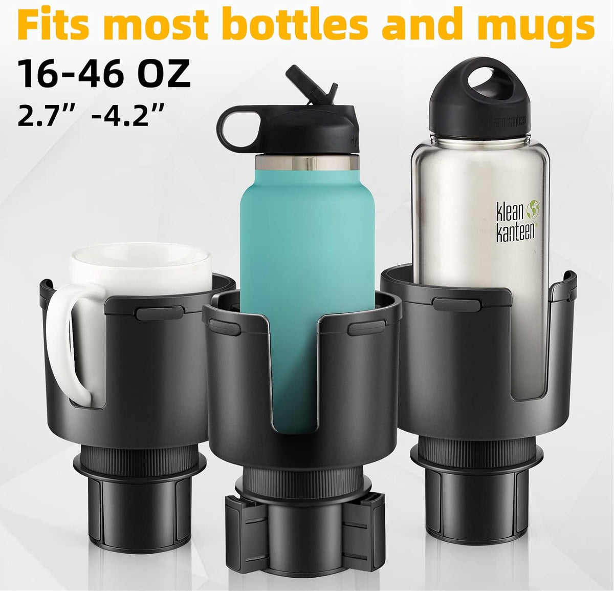 TYKOR Car Cup Holder Expander with Adjustable Base, Fits Bottles 16-46 OZ