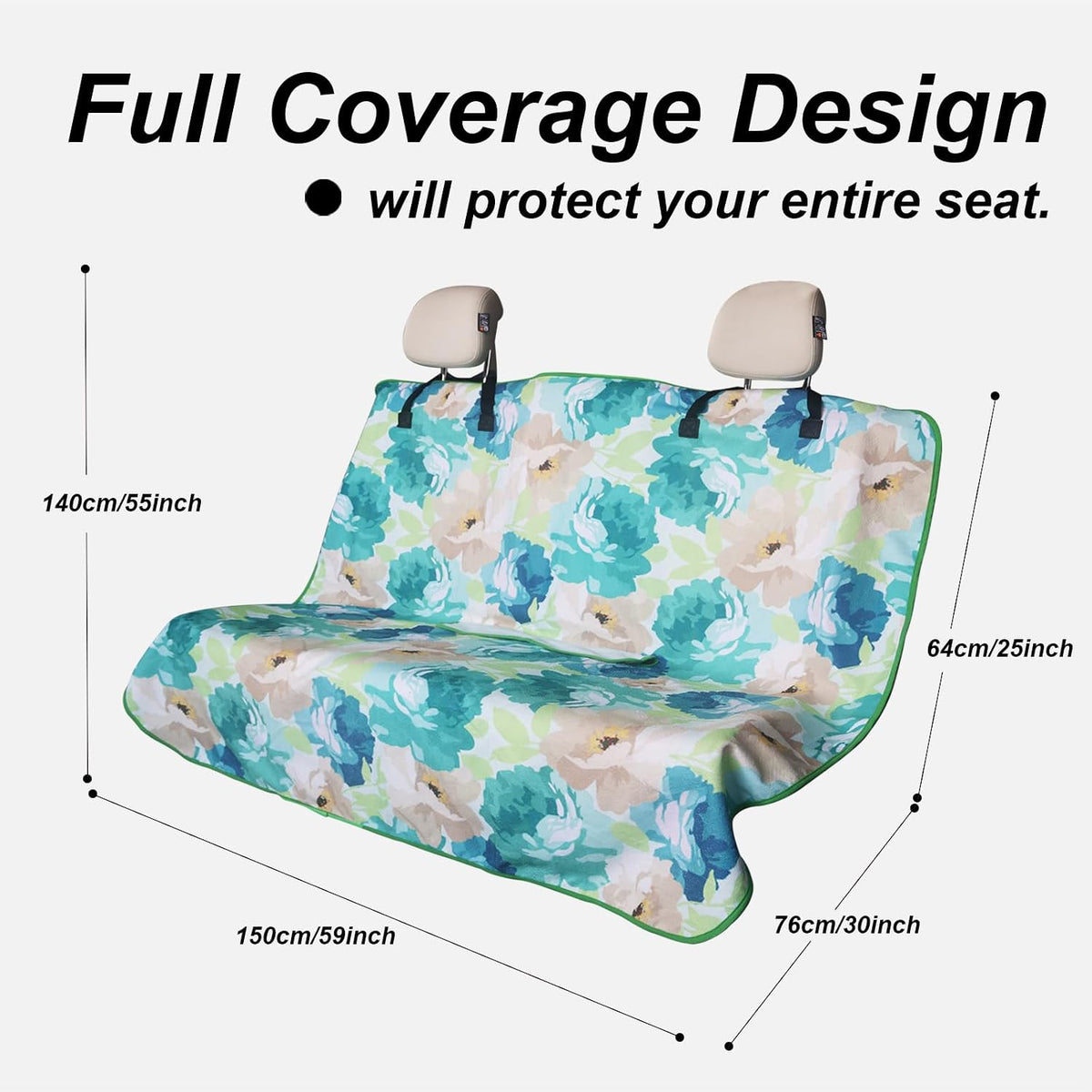 Sweat Towel Car Seat Cover Protector Front Seats for Gym Workout, Running, Swimming, Beach and Hiking, Waterproof Universal Seat Cover for Car, Trucks, Van & SUV (1, Cyan Flower, Rear Seat)