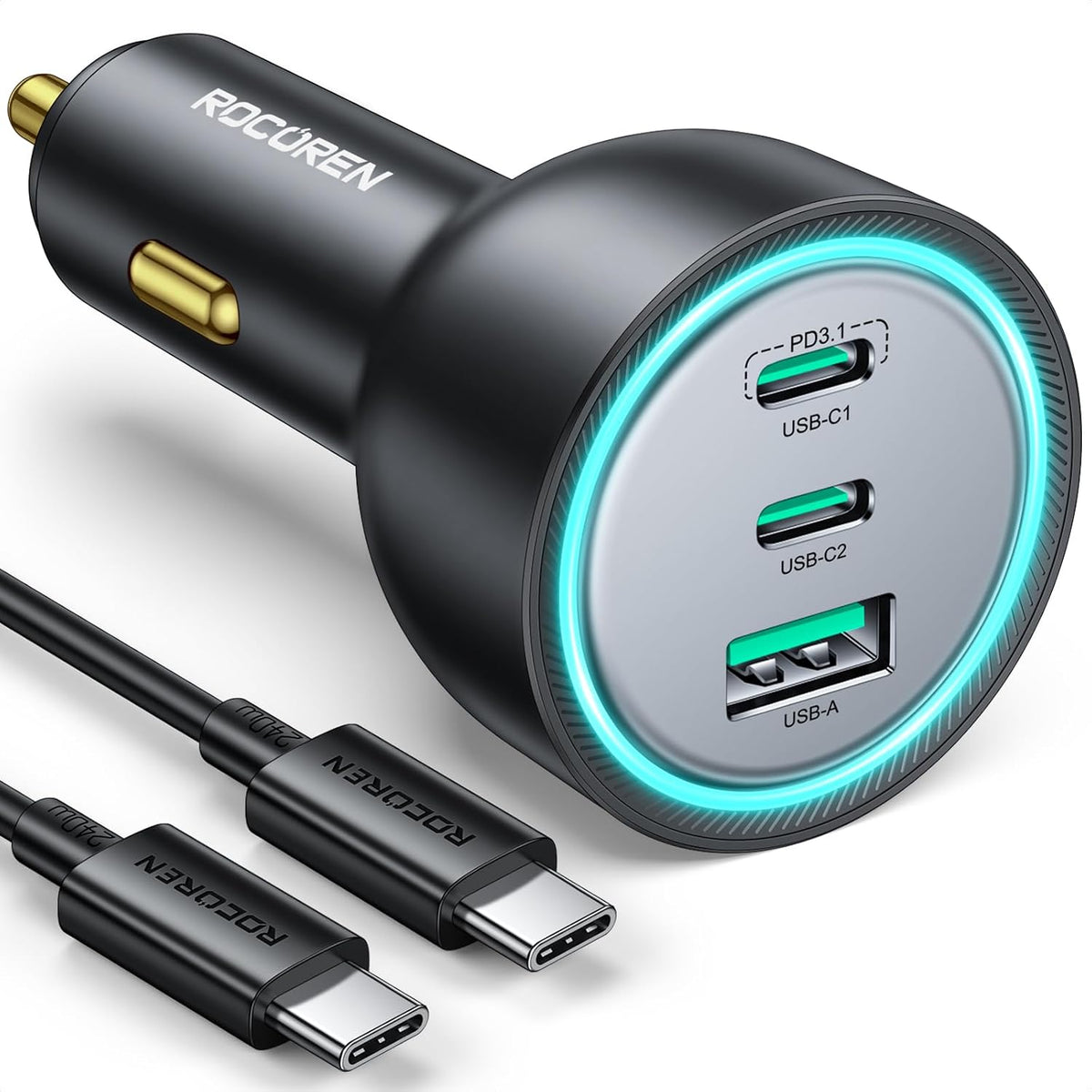 Rocoren 165W PD3.1/PD3.0 USB‑C Fast Car Charger for Laptops & Phones
